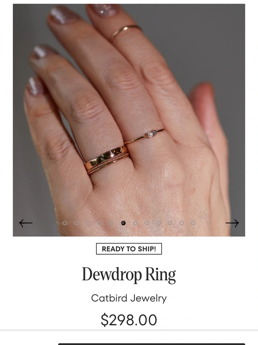 Catbird 14k Gold Dewdrop Ring Size 7